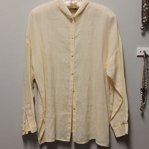 Eileen Fisher Linen Shirt in Pale Yellow, Size Large